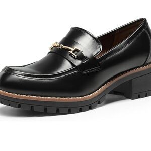 Dream Pairs Black Chunky Loafers with Gold Bit – Size 7.5 (NWOT)